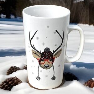 California Pantry Christmas Reindeer Funny Coffee Mug Red Glasses With Snow Cap